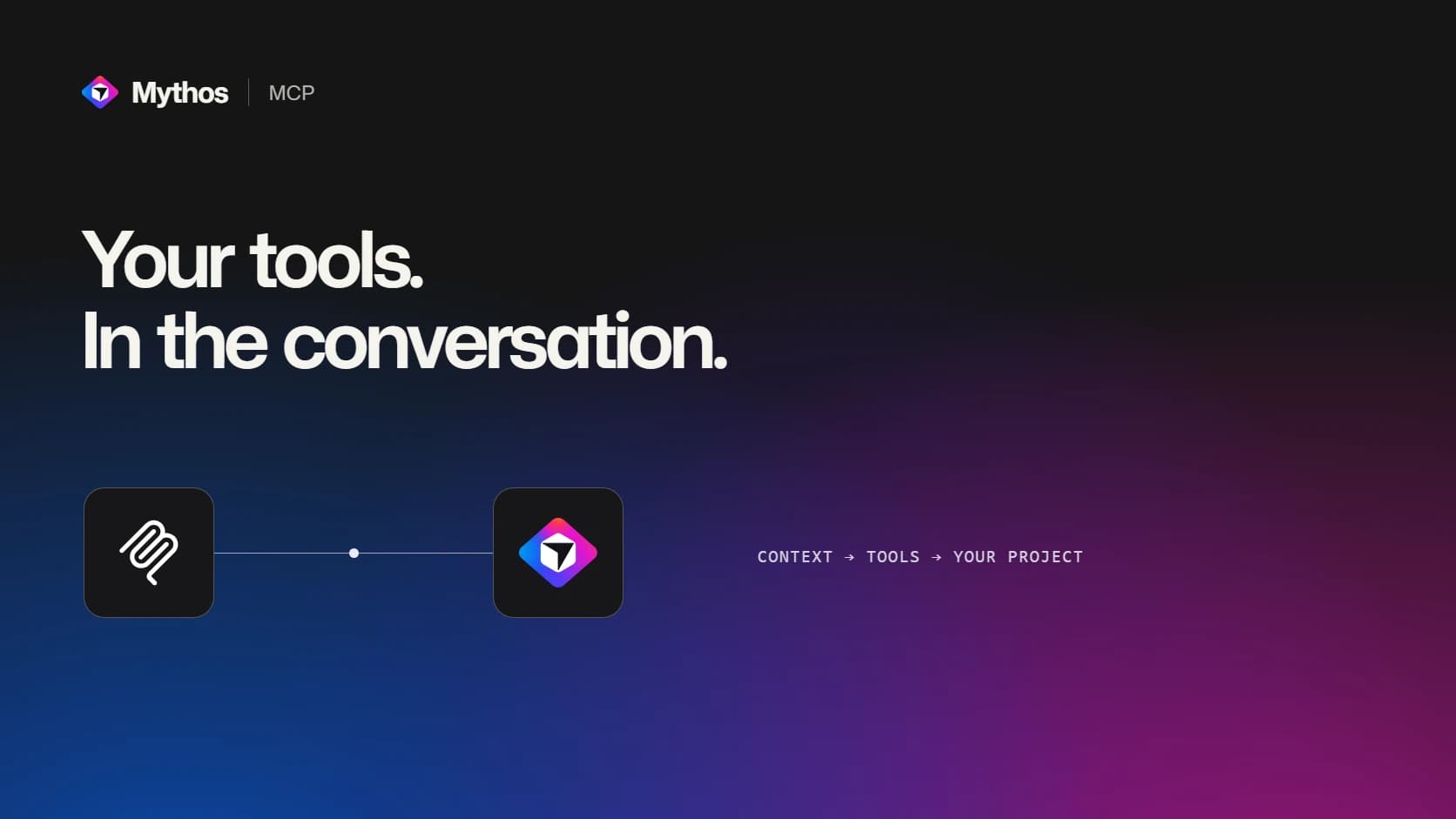 The MCP and Mythos marks are joined by a line beneath the words Your tools, In the conversation.