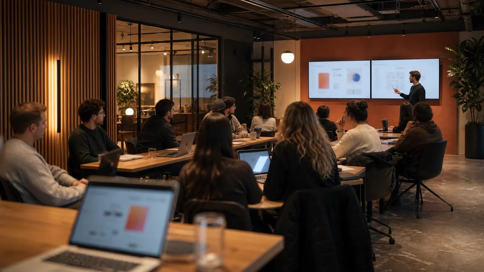 A Mythos product review session in a warm studio demo room