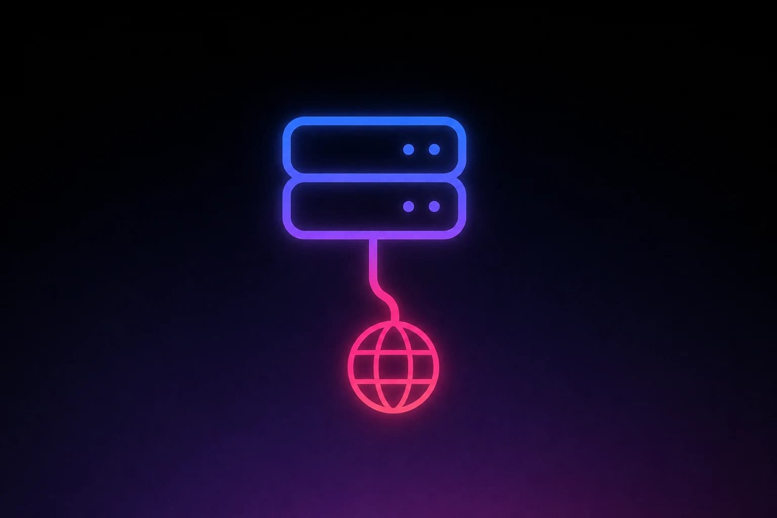 A server connected to a globe in blue and pink light