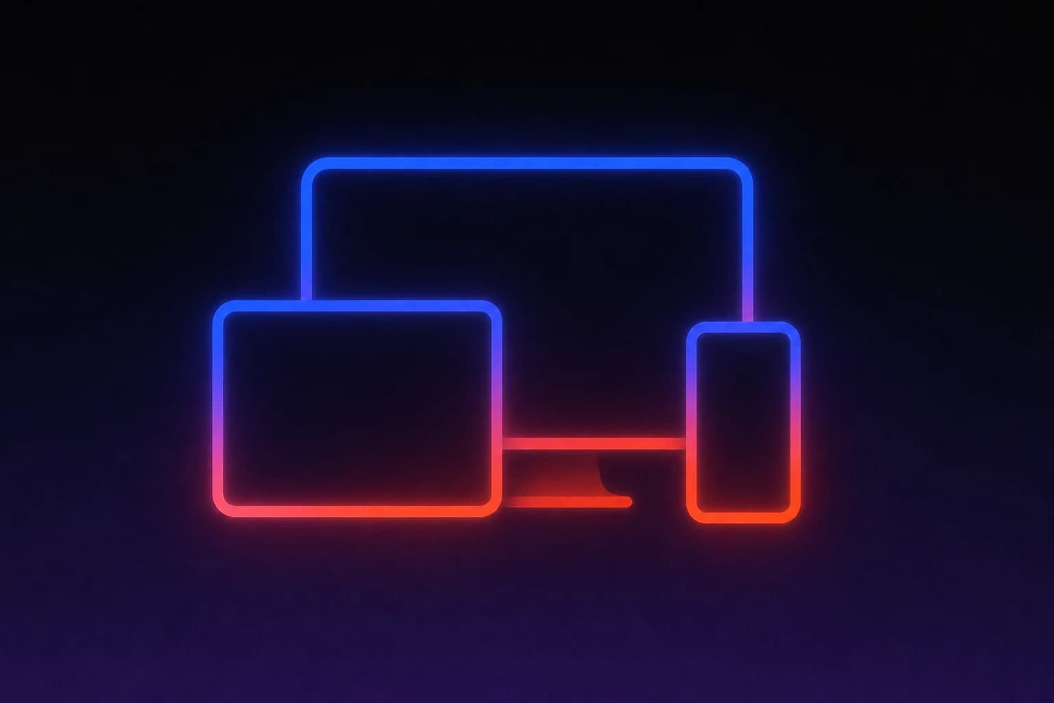 Glowing outlines of a desktop monitor, tablet and phone