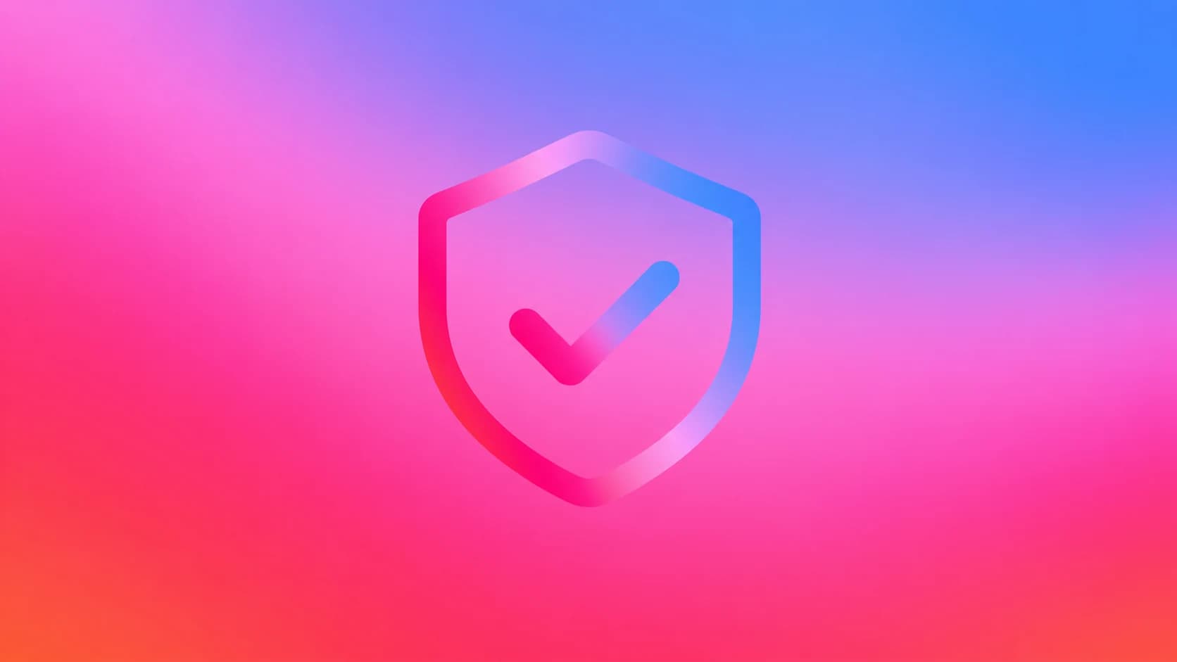 A check mark inside a shield on a pink and blue gradient