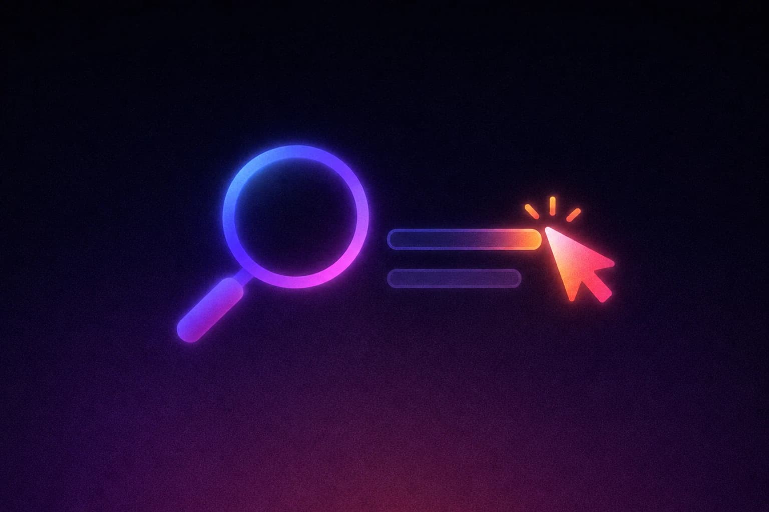 A magnifying glass beside search lines and a cursor